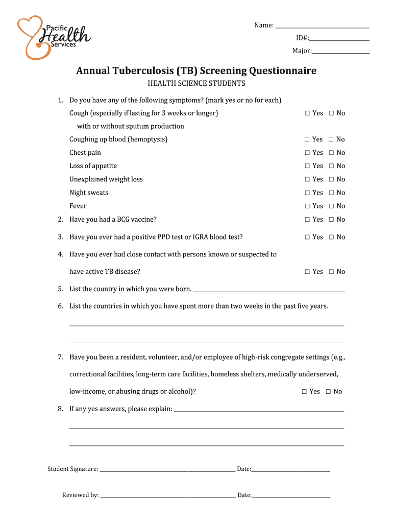 Printable Tb Screening Form