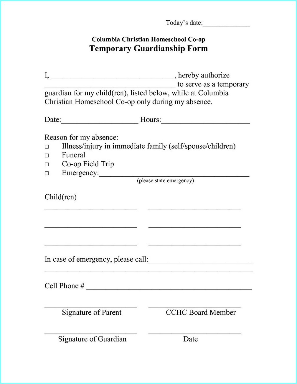 Printable Temporary Guardianship Agreement Form Printable Forms Free