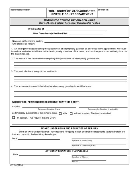 Printable Temporary Guardianship Form Legal Pleading Template