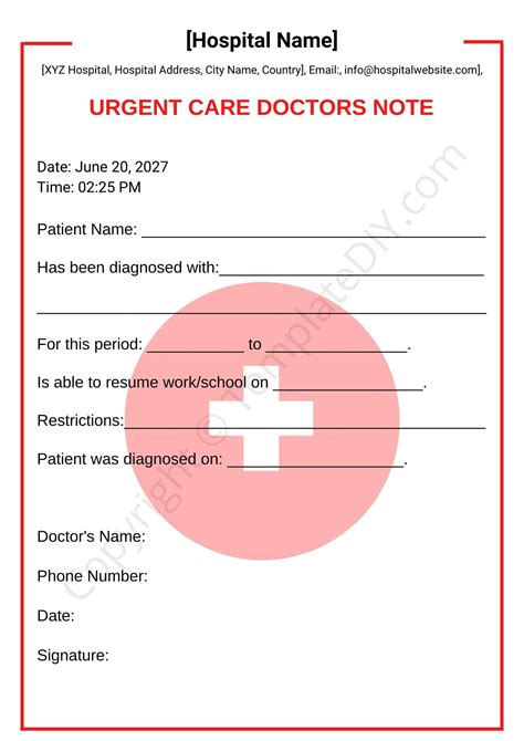 Printable Urgent Care Doctors Note Template