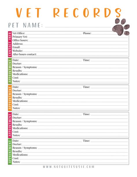 Printable Vet Appointment Reminder Dog Cat Health Record Etsy