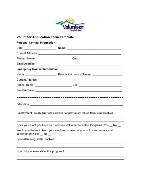 Printable Volunteer Form Printable Forms Free Online