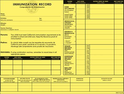 Printable Yellow Immunization Card