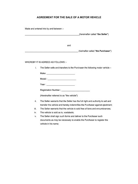 Private Car Sale Agreement Voetstoots Template Word 2005 2024 Form