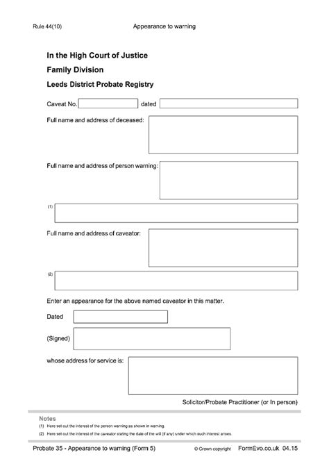 Probate 35 Appearance To Warning Form 5