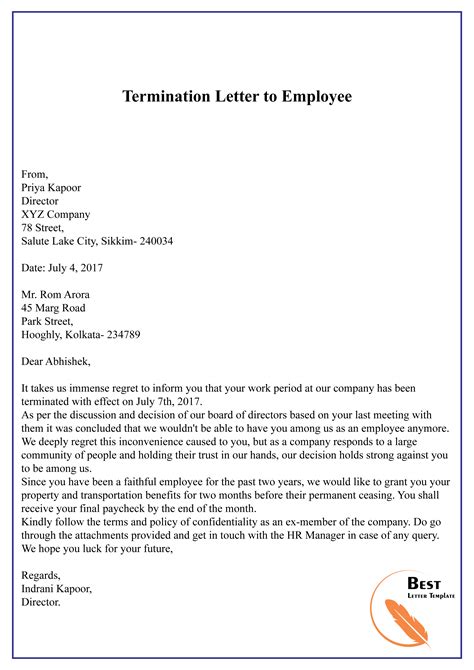 Probationary Notification Of Employee Termination Letter Templates At