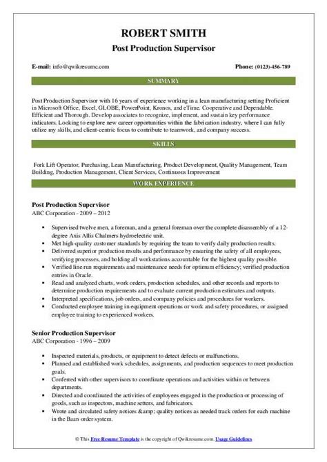 Processing Supervisor Resume Samples Qwikresume