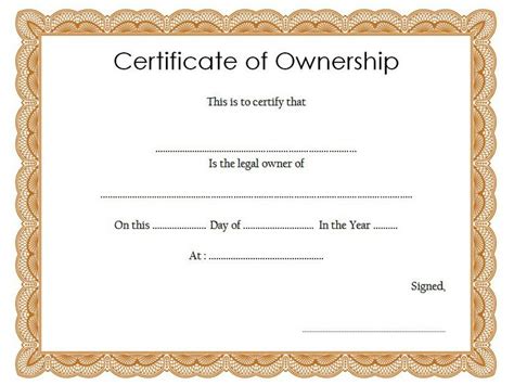 Professional Certificate Of Ownership Template Certificate Templates