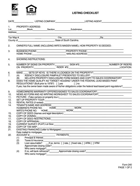 Professional Property Listing Form Template Pdf Example In 2021