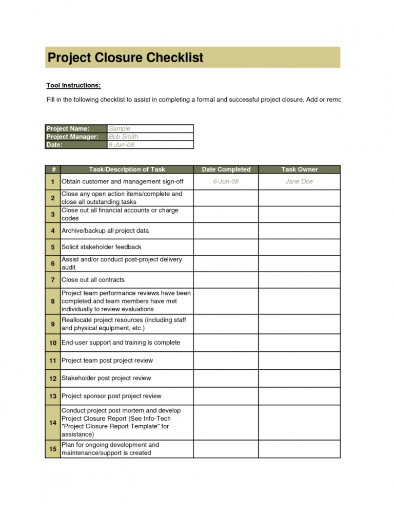 Project Closeout Checklist Sample Best Of 10 Project Closure Report