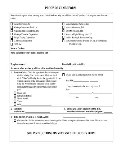 Proof Of Claim Form Pdf