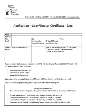 Proof Of Spay Neuter Certificate