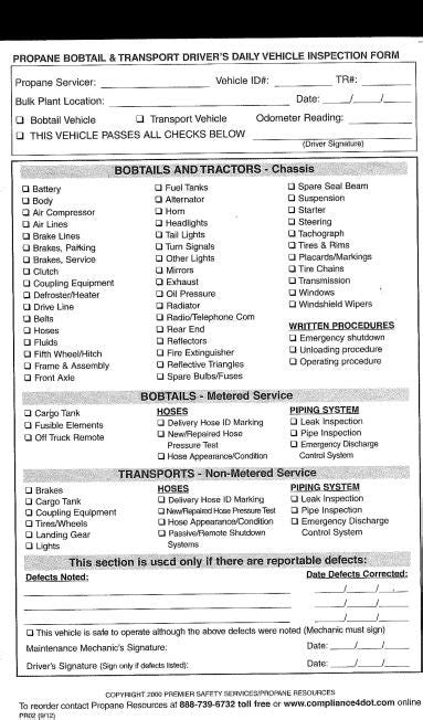 Propane Bobtail Transport Vehicle Inspection Form Psc