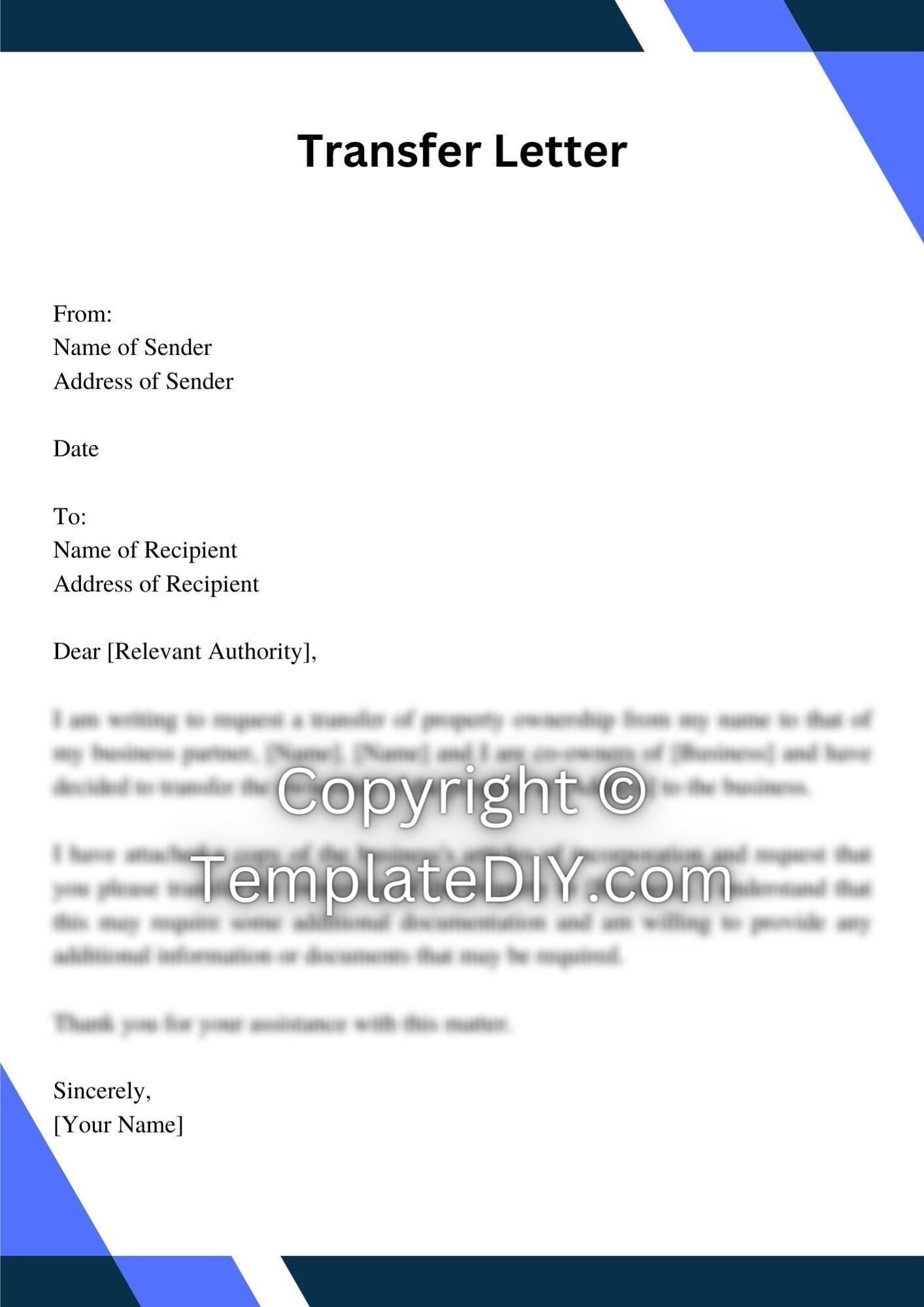 Property Ownership Transfer Letter Allbusinesstemplates Com