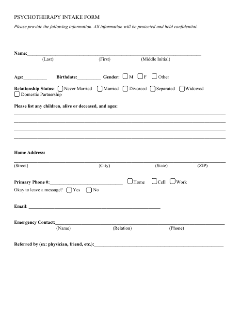 Psychotherapy Intake Template