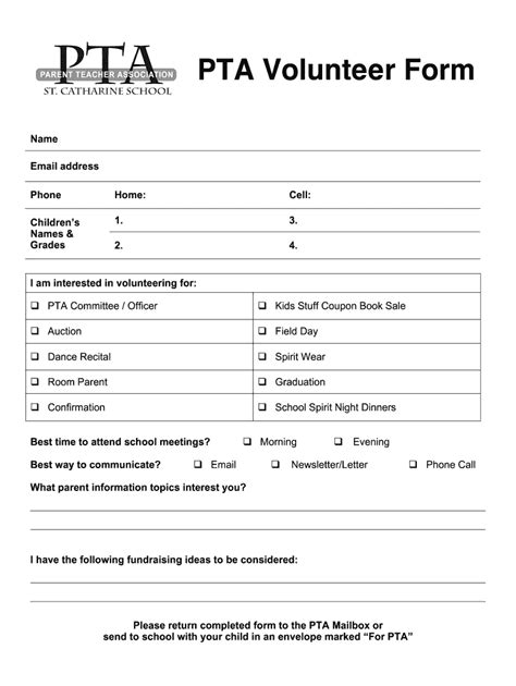 Pta Volunteer Form Fill And Sign Printable Template Online Us Legal