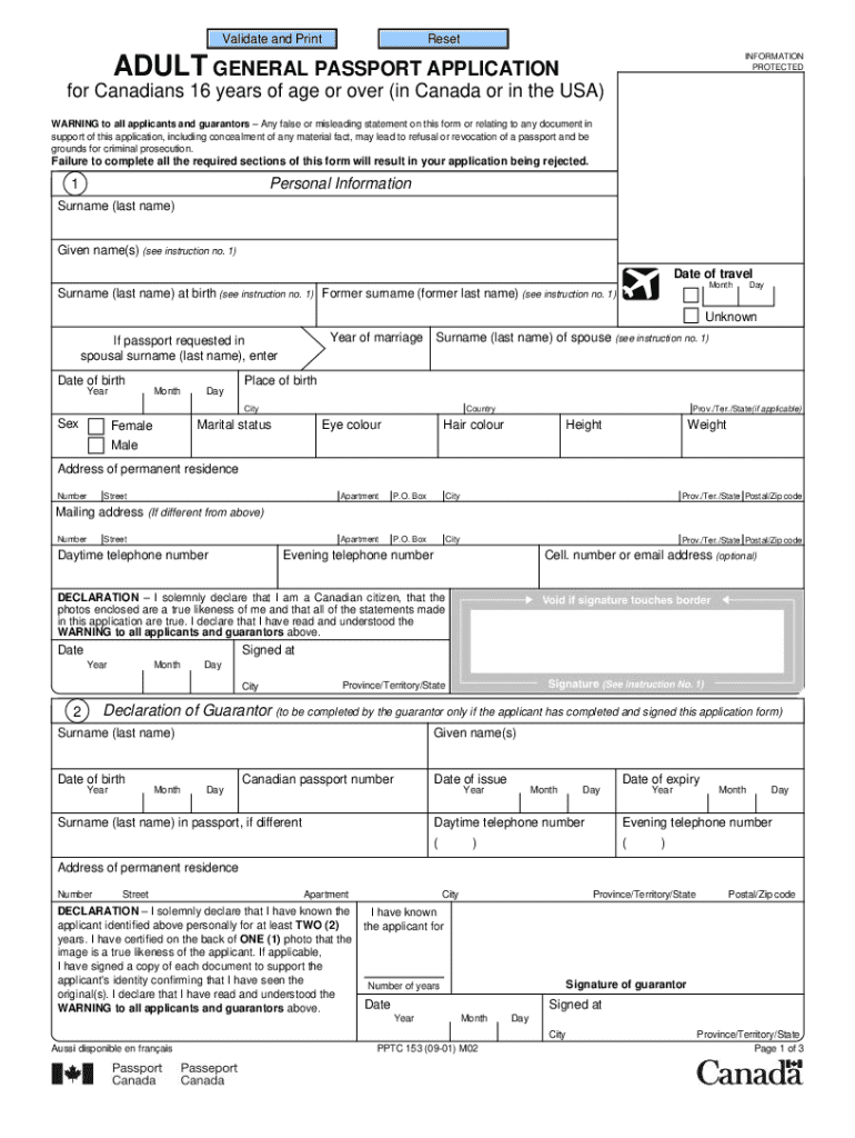 Ptc 153 Adult General Passport Application Form Fill Out And Sign