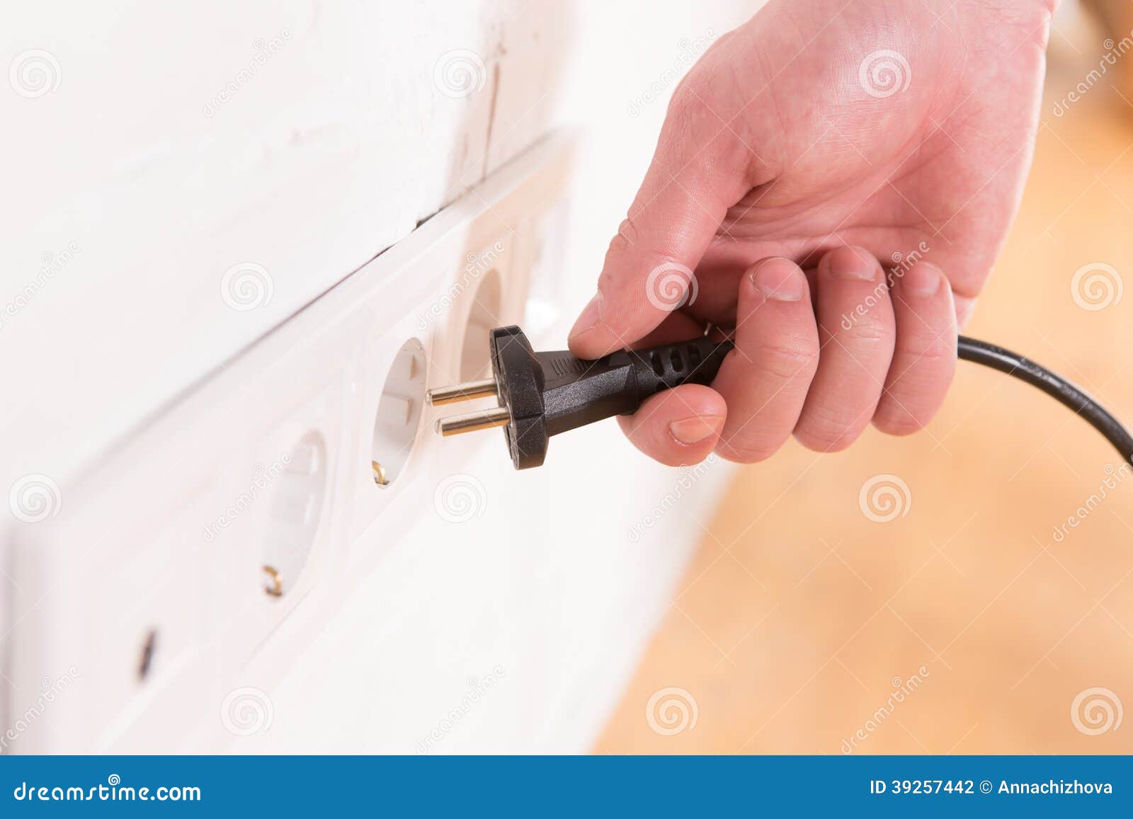 Pull The Plug Concept With Man Pulling Black Cord And Plug Stock Photo Image Of Wall Energy