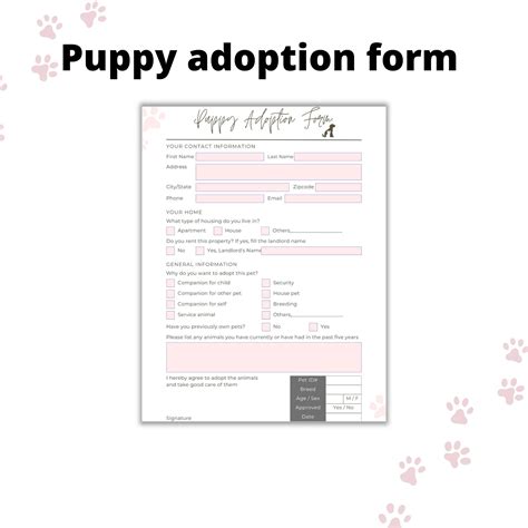 Puppy Adoption Form Dog Adoption Certificate Etsy