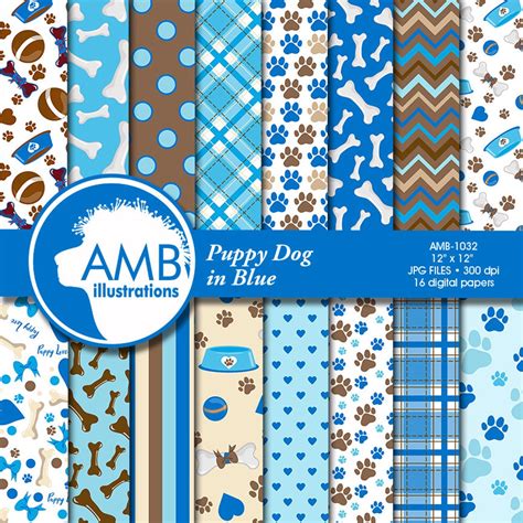 Puppy Dog Papers Dog Digital Papers Blue Dog Digital Etsy