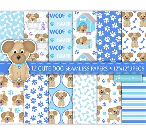 Puppy Dog Papers Dog Digital Papers Cute Dog Papers Dog Paper Pack