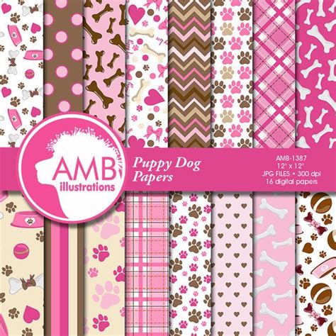 Puppy Dog Papers Dog Digital Papers Pink Puppy Papers Amb 1925 By Ambillustrations