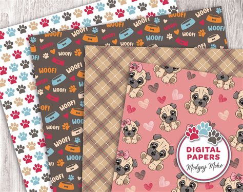 Puppy Dog Printable Papers Dog Digital Papers Cute Pug Dog Etsy Canada