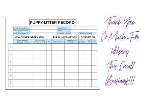 Puppy Litter Record Canva Template Us Letter Size Printable Pdf