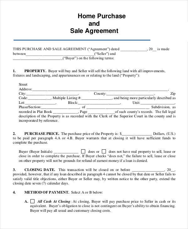 Purchase Agreement For House For Sale By Owner Forms And Templates