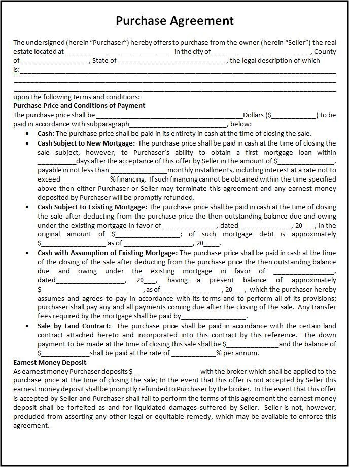 Purchase Contract Template Free Printable Documents