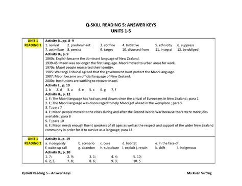 Q Skill Reading 5 Answer Keys Units 1 6 Q Skill Reading 5 Answer