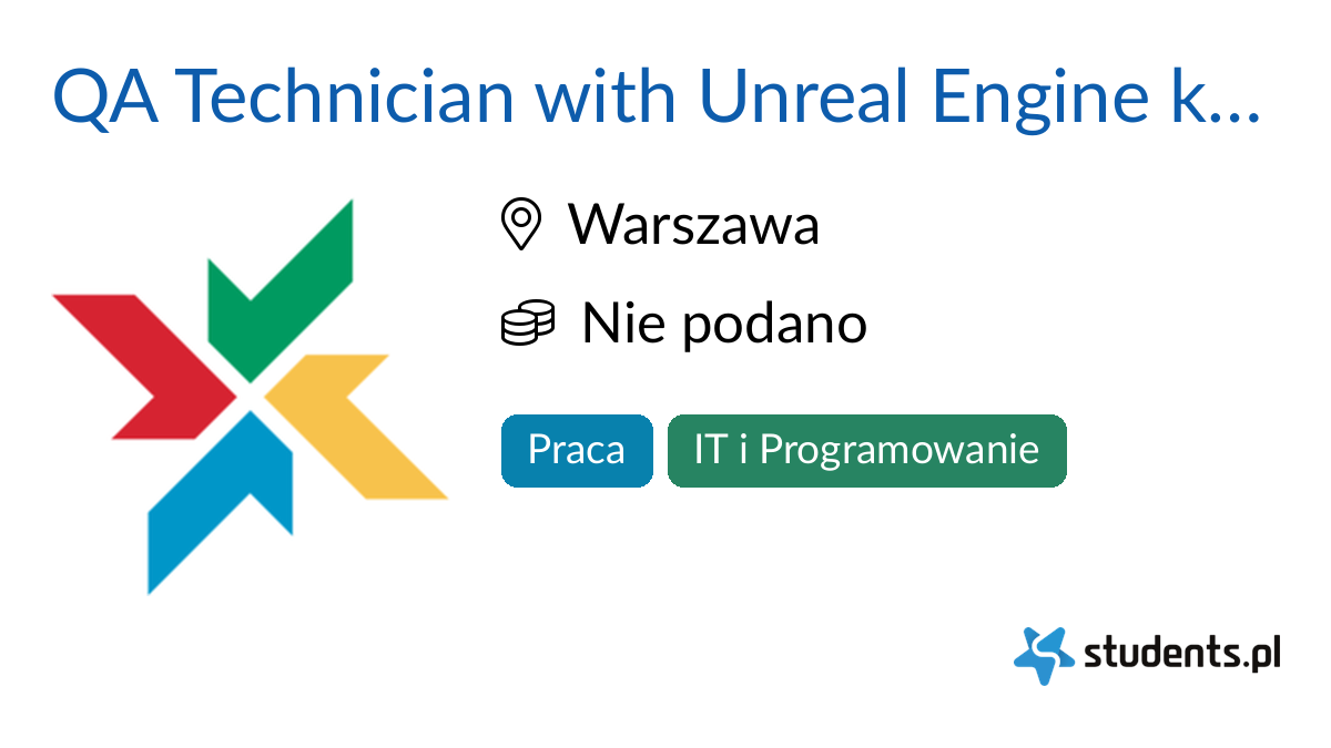 Qa Technician With Unreal Engine Knowledge W Testronic Warszawa Oferty