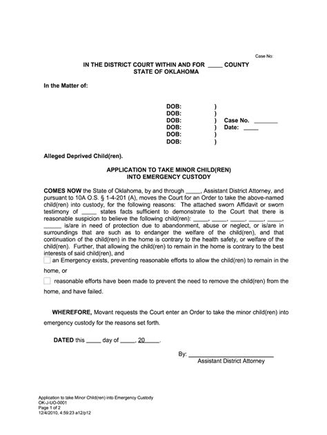 Quick Emergency Custody Order Form Oklahoma Fill Out