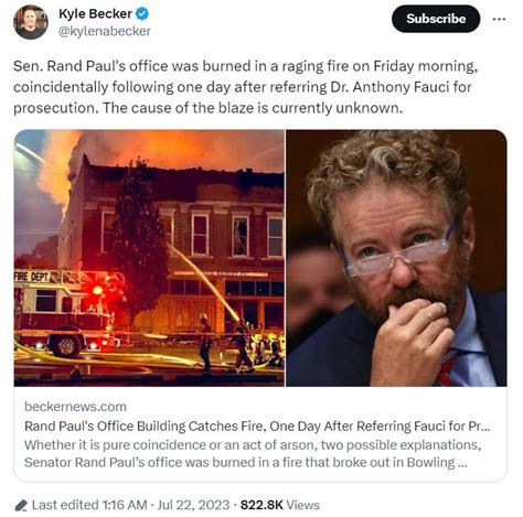 Rather Than Fauci Go To Jail For Murderous Bioterror They Just Burned Rand Paul Amp 39 S Office Rand