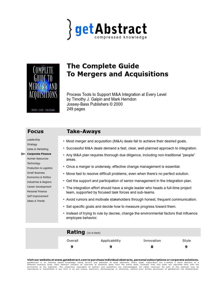 Read The Complete Guide To Mergers And Acquisitions Online By Timothy J