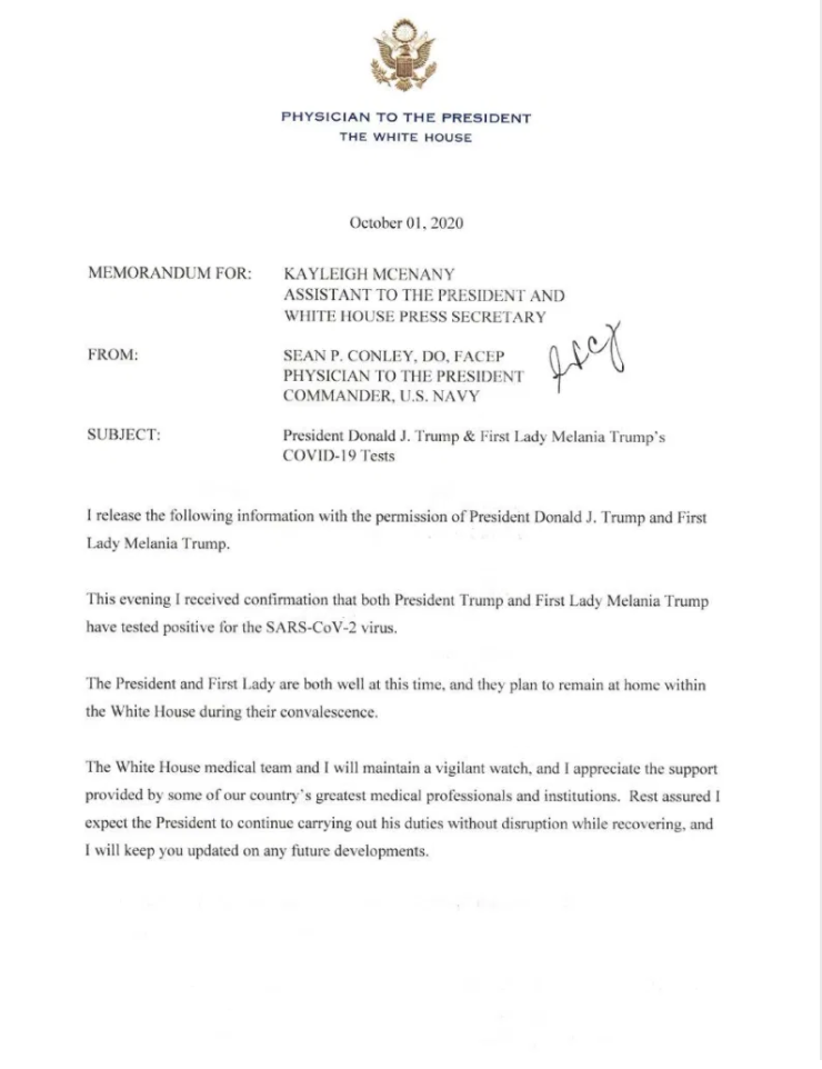 Read White House Physician Memo After President First Lady Test