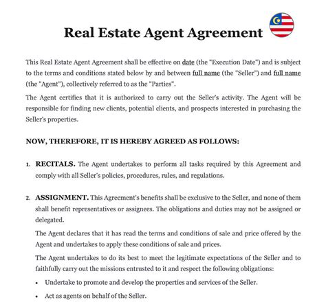 Real Estate Agent Agreement In Malaysia Download Template