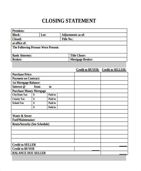 Real Estate Closing Statement Template Classles Democracy