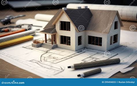 Real Estate Investment In Progress Blueprints Paperwork And Project