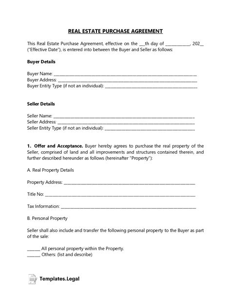 Real Estate Purchase Agreement Templates Free Word Pdf Odt