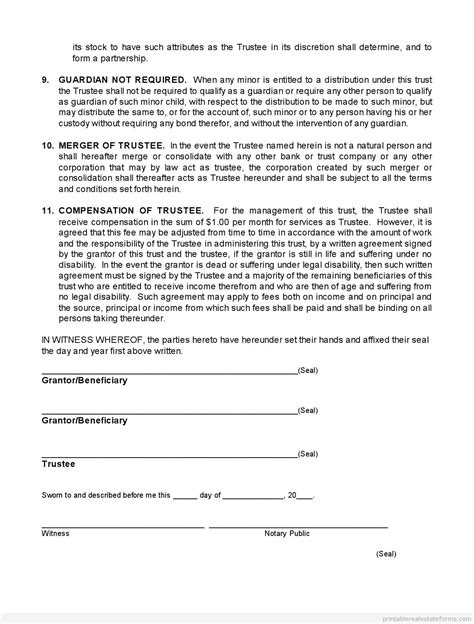 Real Estate Trust Agreement Forms Free Printable Word