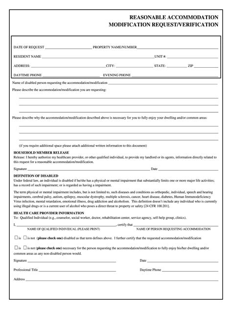 Reasonable Accommodation Verification Form Housing Authority