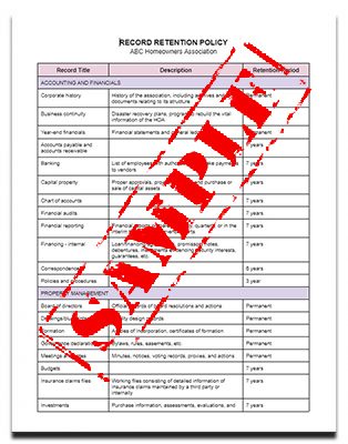 Record Retention Policy Hoa Management Com