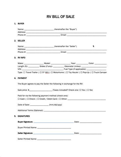 Recreational Vehicle Rv Bill Of Sale Forms Word Pdf