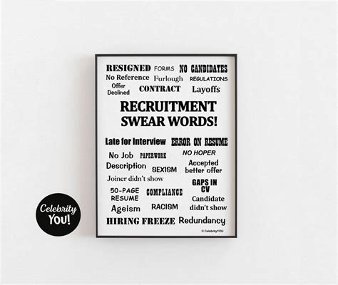 Recruitment Swear Words Printable Recruiter Office Decor Recruiter Gift Birthday Christmas