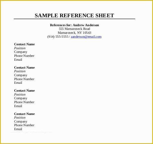 Reference Sheet Template Word