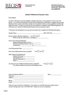 Regis University Student Withdrawal Clearance Letter Fill And Sign