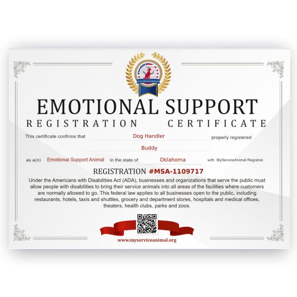 Registered Emotional Support Animal Certificate Us Registration Included Emotional Support