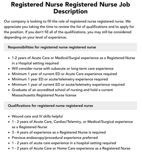 Registered Nurse Job Description