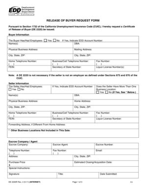 Release Of Buyer Request Form De 2220R Edd Ca Fill And Sign